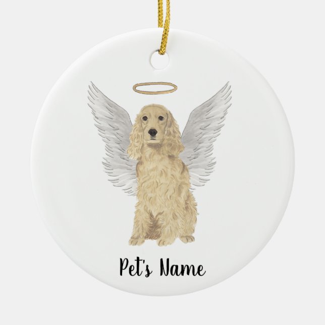 Blonde Tan Golden Cocker Spaniel Sympathy Memorial Ceramic Tree Decoration (Front)
