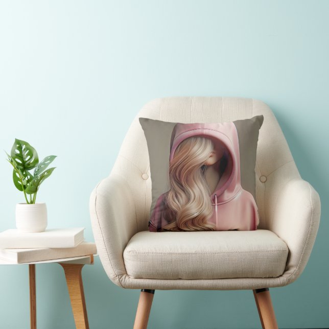 Blonde Teen Girl In a Pink Hoodie Cushion (Chair)