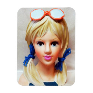 Blonde Teen Lady Head Vase Sunglasses Pigtails Magnet