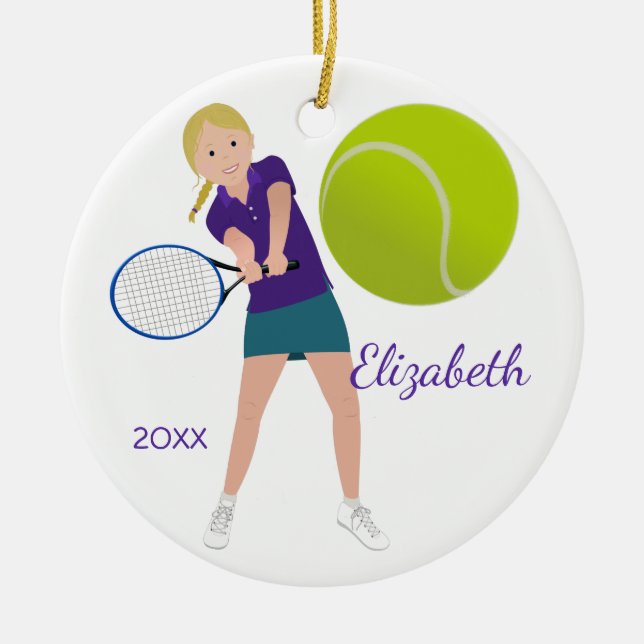 Blonde Tennis Player Keepsake Ornament (Front)
