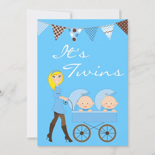 Blonde Twin Boys Baby Shower Invitation (Front)