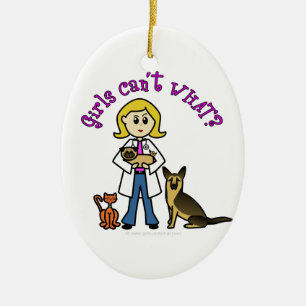 Blonde Veterinarian Girl Ceramic Tree Decoration