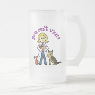 Blonde Veterinarian Girl Frosted Glass Beer Mug