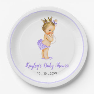 Blonde Vintage Princess Baby Purple Ruffled Pants Paper Plate