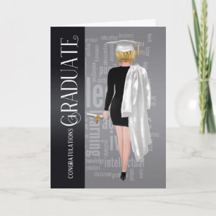 Blonde White Cap and Gown Female Graduate Card