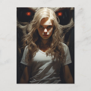 Blonde Woman and a Demon Postcard