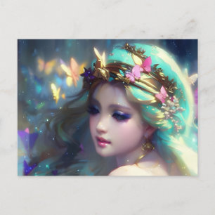 Blonde Woman and Butterflies Postcard