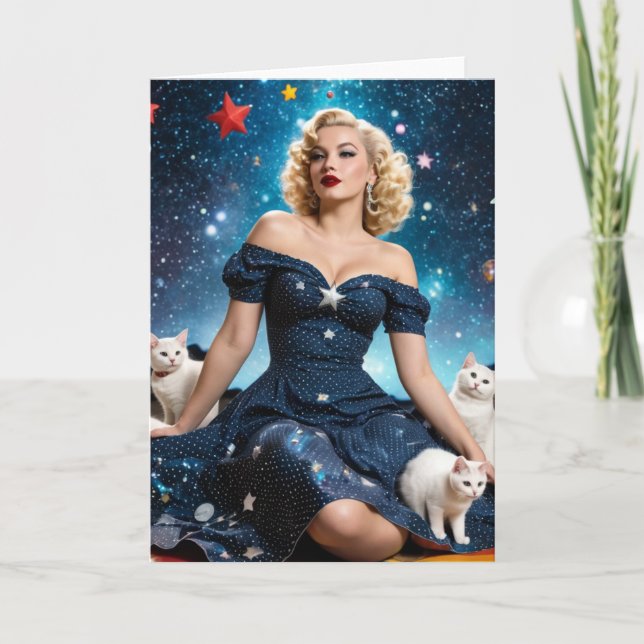 Blonde Woman and Cats Blank Inside All Occasion Card (Front)