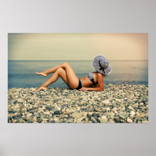 Blonde woman at the beach poster