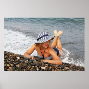 Blonde woman at the beach poster