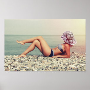 Blonde woman at the beach poster