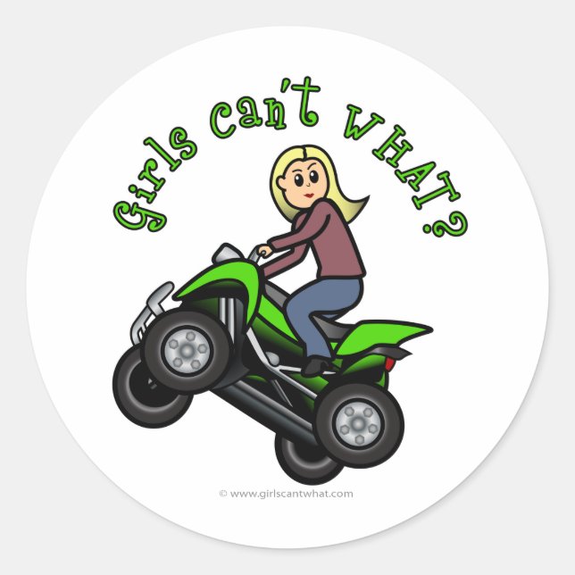 Blonde Woman ATV | Four Wheeler Driver Classic Round Sticker (Front)