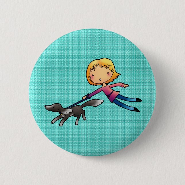 Blonde woman Dog walking 6 Cm Round Badge (Front)