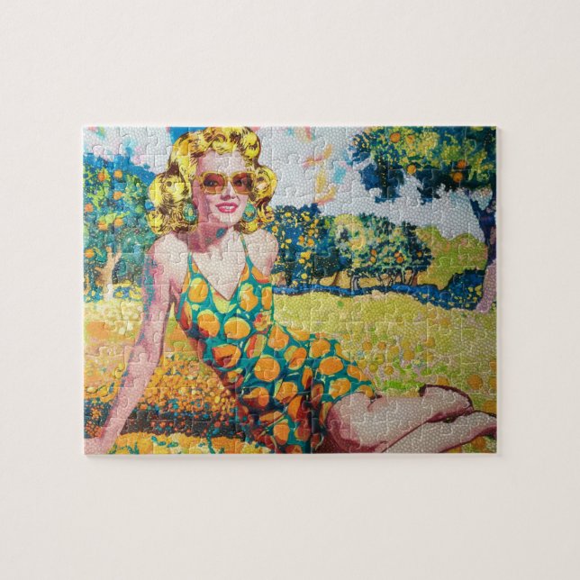 Blonde Woman in an Orange Grove Jigsaw Puzzle (Horizontal)