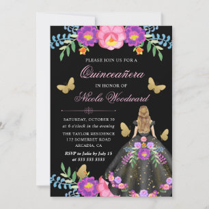 Blonde Woman in Mexican Floral Dress Quinceañera Invitation
