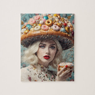 Blonde Woman On Planet Doughnuts Fantasy Jigsaw Puzzle