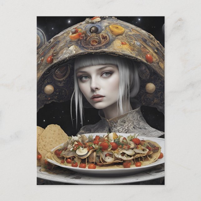 Blonde Woman On Planet Taco Fantasy Postcard (Front)