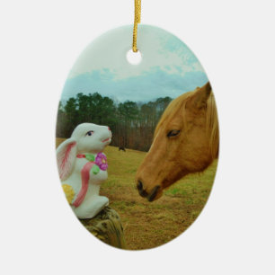 Blonde Yellow horse & Easter Bunny Ceramic Tree Decoration