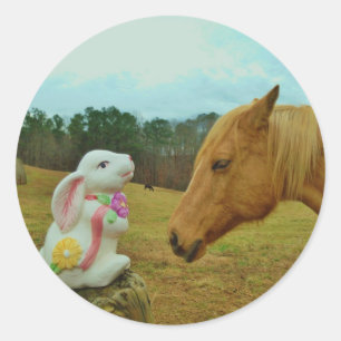 Blonde Yellow horse & Easter Bunny Classic Round Sticker