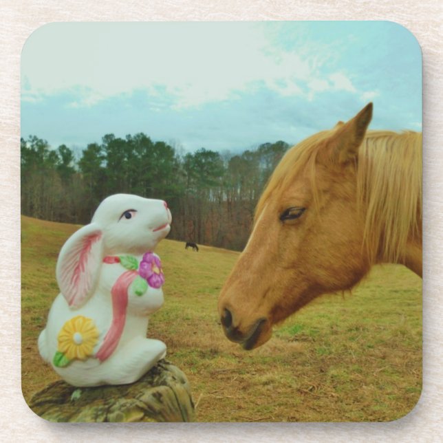 Blonde Yellow horse & Easter Bunny Coaster (Front)