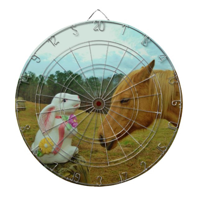 Blonde Yellow horse & Easter Bunny Dartboard (Front)