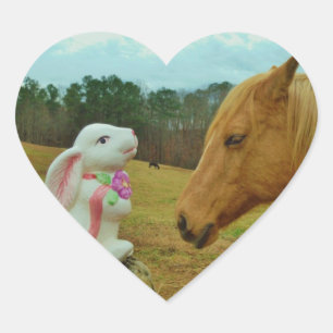 Blonde Yellow horse & Easter Bunny Heart Sticker