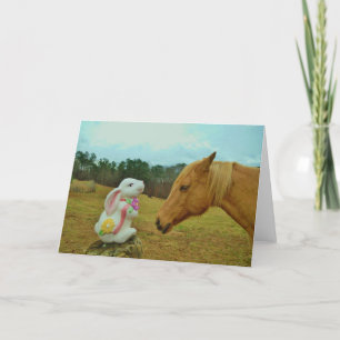 Blonde Yellow horse & Easter Bunny Holiday Card