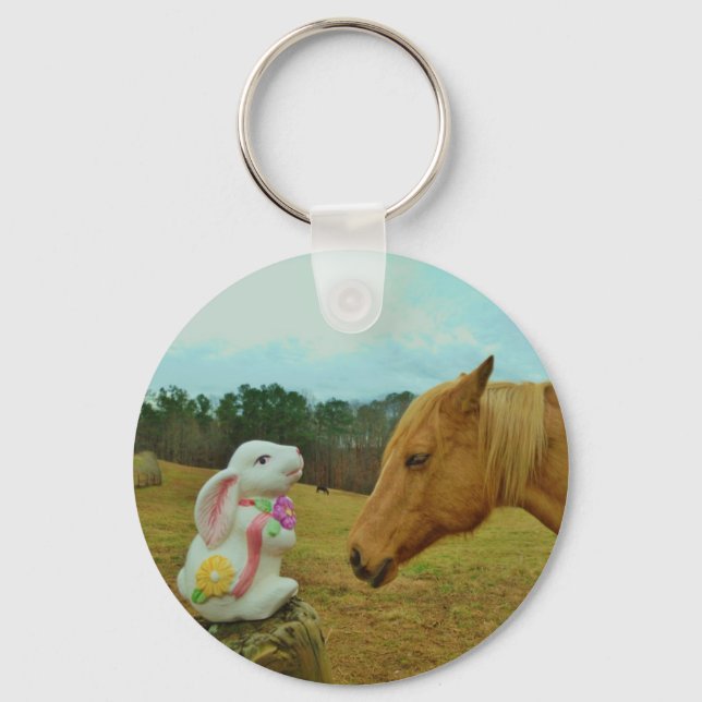 Blonde Yellow horse & Easter Bunny Key Ring (Front)