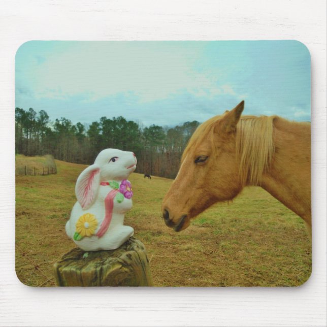 Blonde Yellow horse & Easter Bunny Mouse Mat (Front)