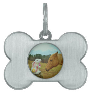 Blonde Yellow horse & Easter Bunny Pet Name Tag