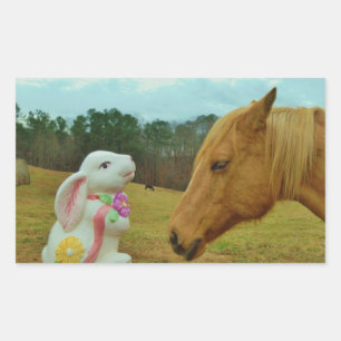 Blonde Yellow horse & Easter Bunny Rectangular Sticker