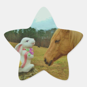 Blonde Yellow horse & Easter Bunny Star Sticker