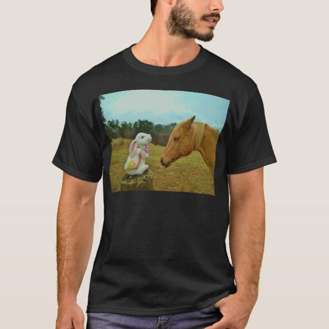 Blonde Yellow horse & Easter Bunny T-Shirt (Front)