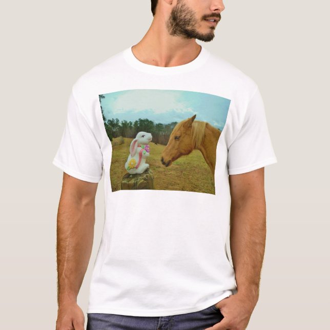 Blonde Yellow horse & Easter Bunny T-Shirt (Front)