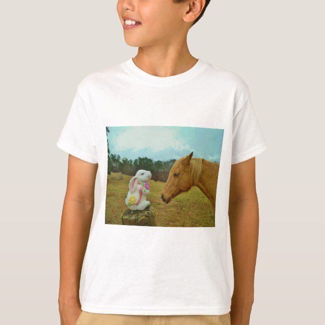 Blonde Yellow horse & Easter Bunny T-Shirt (Front)