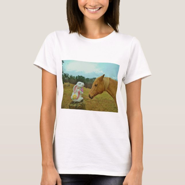 Blonde Yellow horse & Easter Bunny T-Shirt (Front)