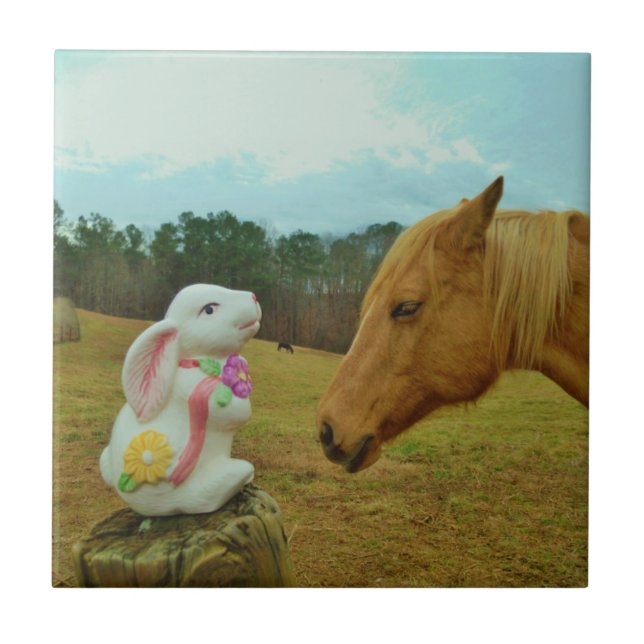 Blonde Yellow horse & Easter Bunny Tile (Front)