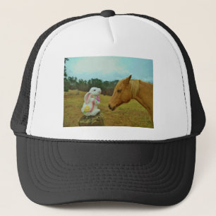 Blonde Yellow horse & Easter Bunny Trucker Hat