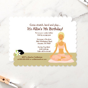 Blonde Yoga Girl Stretch & Play Birthday Party 5x7 Invitation