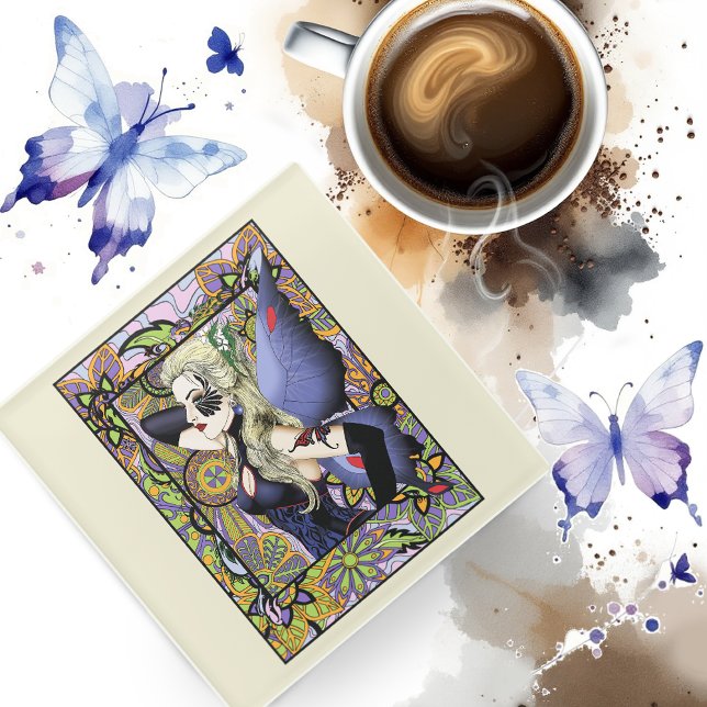 Blonder Fairy Floral Purple Glass Coaster (Creator Uploaded)