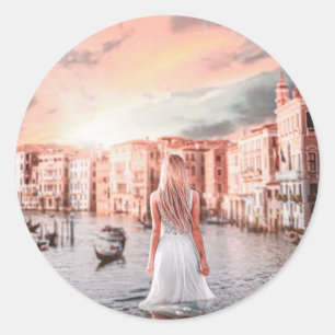 Blondie In Romantic Venice Classic Round Sticker