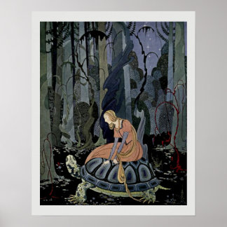Blondine and the Tortoise Fairytale Illustration Poster