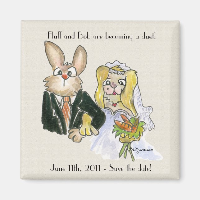 Blondy Cartoon Rabbits Wedding Save the Date Magnet (Front)