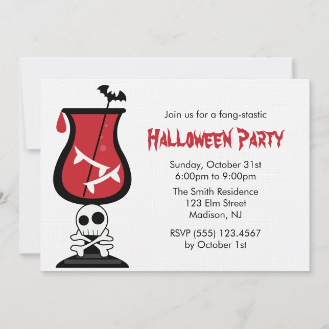 Blood and Fangs Halloween Party Invitation (Front)