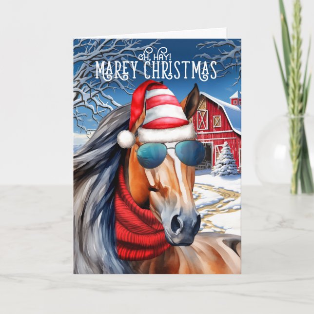 Blood Bay Horse Funny MAREy Christmas Holiday Card (Front)