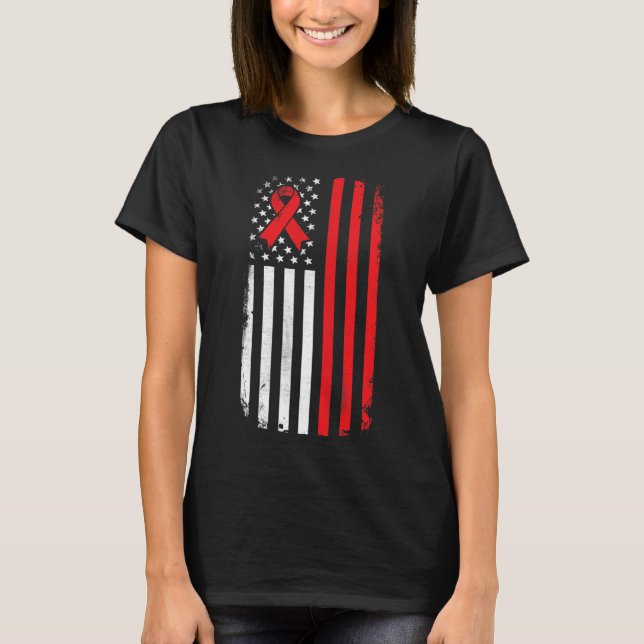 Blood Cancer Awareness American Flag  T-Shirt (Front)