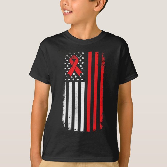Blood Cancer Awareness American Flag  T-Shirt (Front)