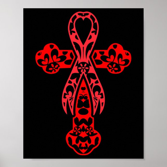 Blood Cancer Awareness Cross God Red Ribbon Faith  Poster (Front)