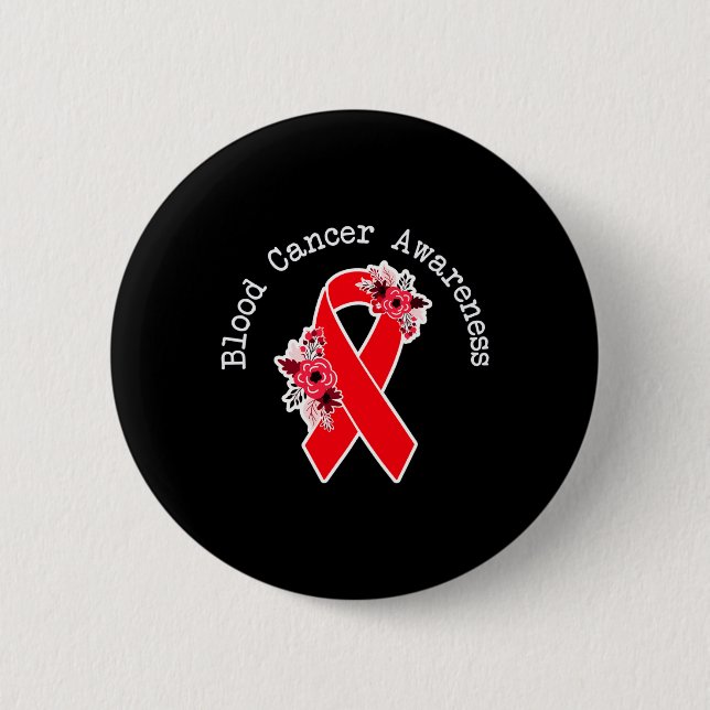 Blood Cancer Awareness Floral Red Ribbon Blood Dis 6 Cm Round Badge (Front)