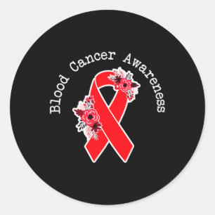 Blood Cancer Awareness Floral Red Ribbon Blood Dis Classic Round Sticker